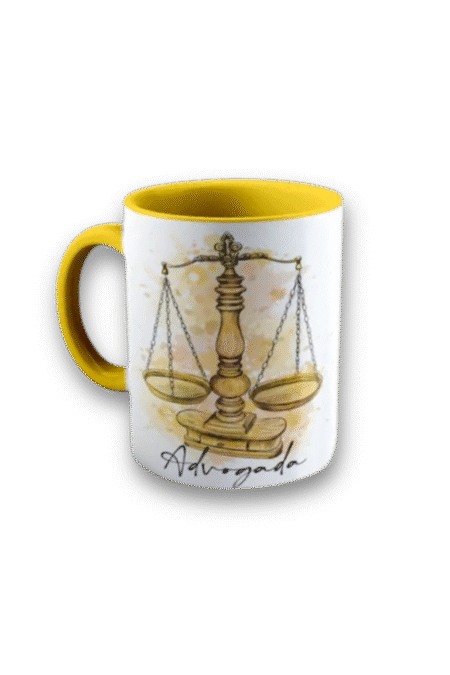 caneca de porcelana – advogada | balança da justiça, 325ml, amarela
