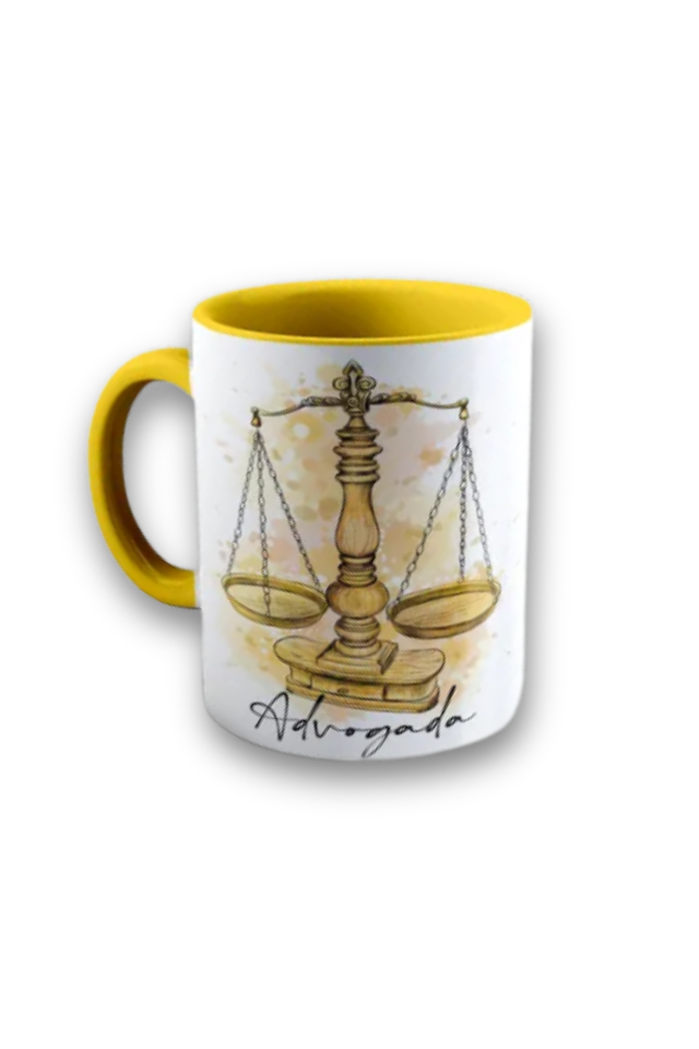 caneca de porcelana – advogada | balança da justiça, 325ml, amarela