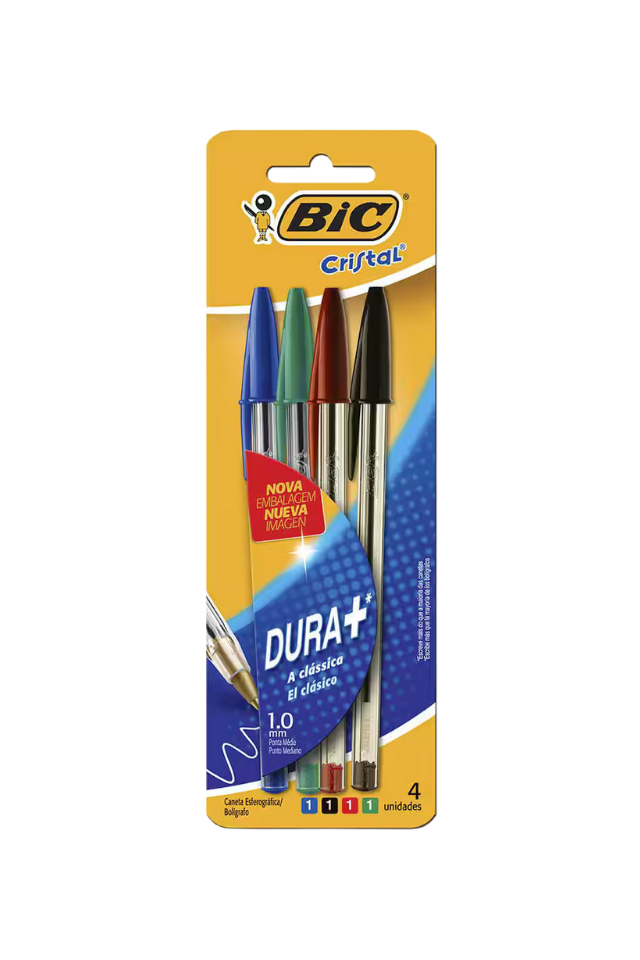 Home caneta esferográfica bic cristal dura mais – kit com 4 unidades (2 azuis, 1 preta e 1 vermelha)
