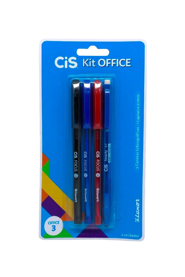 Home kit office cis com 4 itens – 3 canetas esferográficas + 1 lapiseira 0.7mm (multicor)